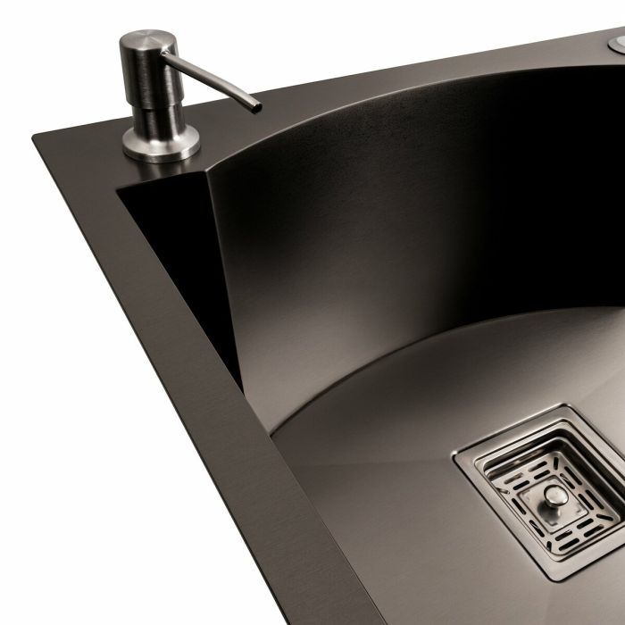 Кухонная мойка 75*46 PVD черная с подставкой для ножей Platinum Handmade HSB (квадратный сифон 3,0/1)