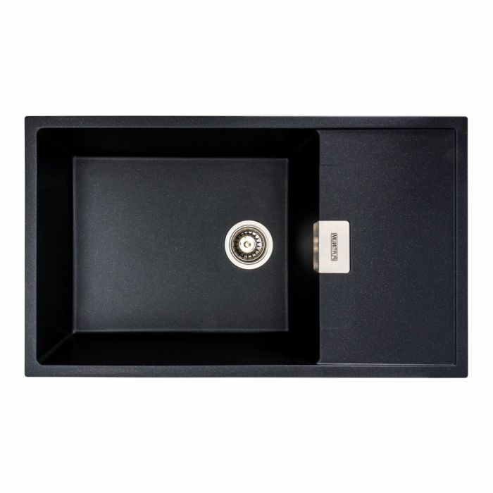 Гранітна мийка для кухні Platinum 8650 DIAMOND матова (чорний металік), L