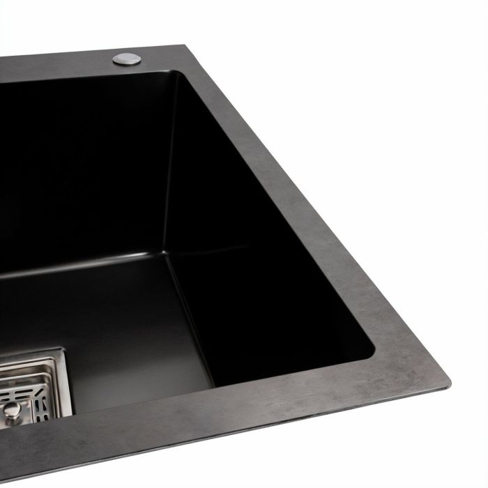 Мойка PVD Black Platinum Handmade 78*50B R (два отверстия, квадратный сифон, 3.0/1.0 мм)