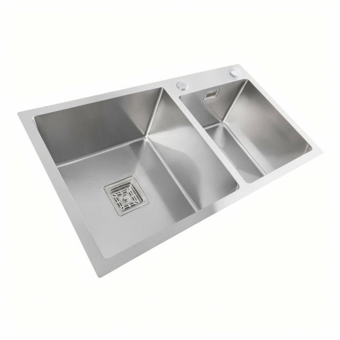 Кухонна мийка нержавіюча Platinum Handmade HDB 80*45 на дві чаші (квадратний сифон)