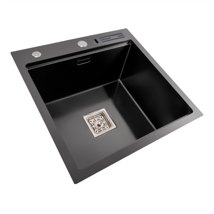 Кухонная мойка 50*50 PVD черная Platinum Handmade с подставкой для ножей