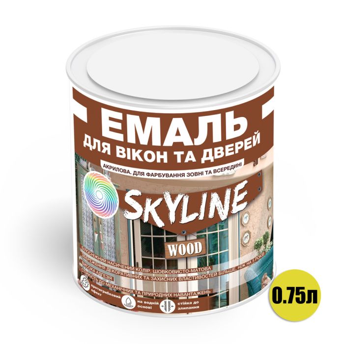 Эмаль акриловая Для Окон и Дверей SkyLine Wood Белая 0.75 л