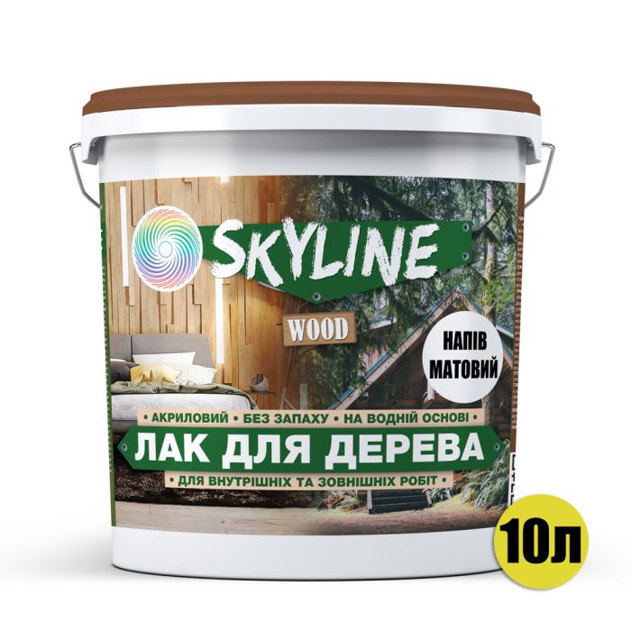 Лак для дерева акриловый Skyline Wood Прозрачный Полуматовый 10л