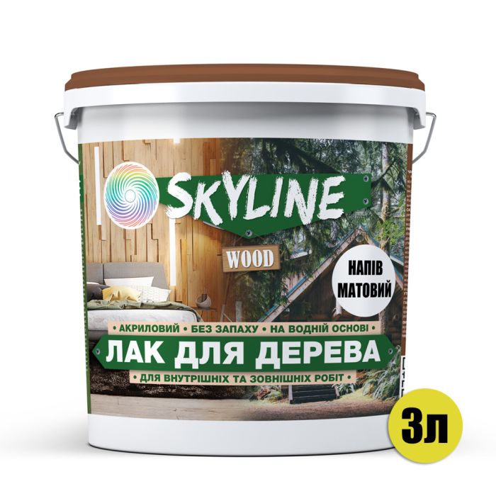 Лак для дерева акриловый Skyline Wood Прозрачный Полуматовый 3л