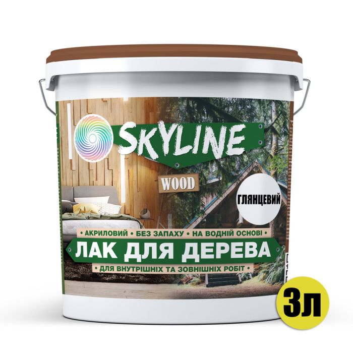 Лак для дерева акриловый Skyline Wood Прозрачный Глянцевый 3л