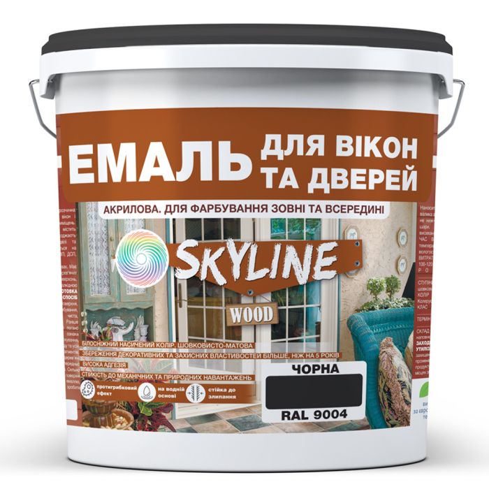 Эмаль акриловая для окон и дверей SkyLine Wood Черная RAL 9004 3 л