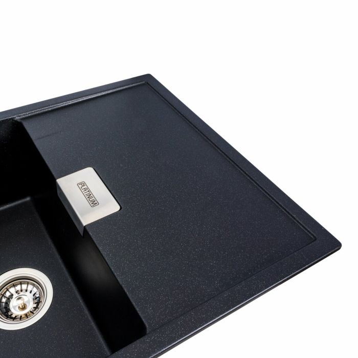 Гранітна мийка для кухні Platinum 8650 DIAMOND матова (чорний металік), L