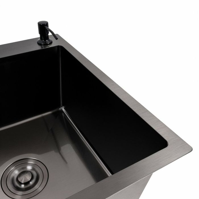 Кухонная мойка CM 65*50 R черная PVD VALESO Handmade (круглый сифон 3,0/0,8)