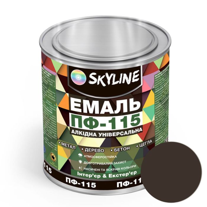 Эмаль ПФ-115 алкидная универсальная атмосферостойкая «Skyline» Темно-коричневый 0.9 кг