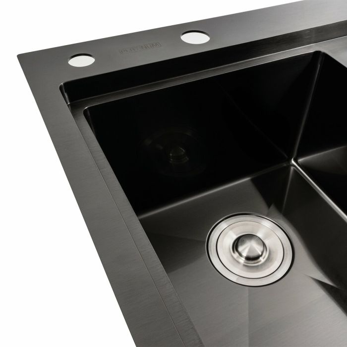Кухонная мойка черная PVD 58*48 L Platinum Handmade (два отверстия, круглый сифон 3,0/0,8)