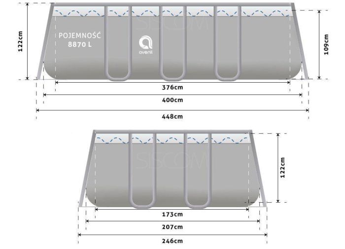 Прямоугольный каркасный бассейн Avenli 400 x 207 x 122 см (17в1)