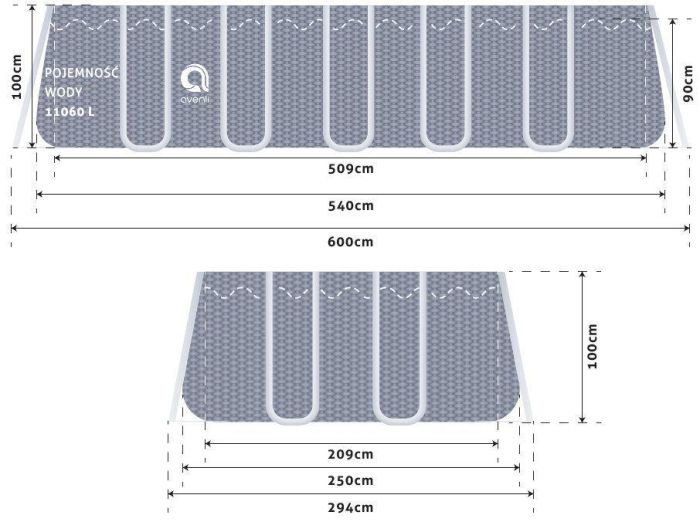 Прямоугольный каркасный бассейн Avenli 540 x 250 x 100 см (16в1)