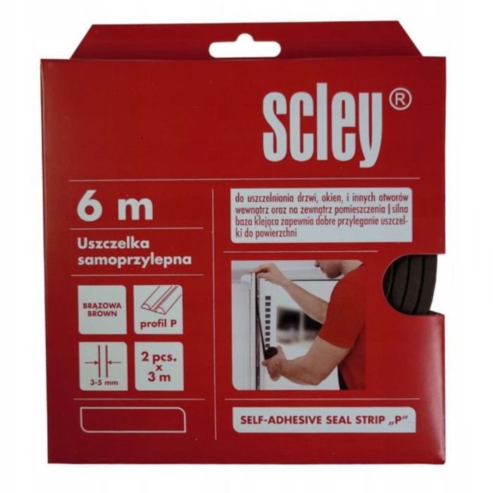 Уплотнитель самоклеящийся Scley для окон и дверей, профиль P, коричневый, 2 x 3 м