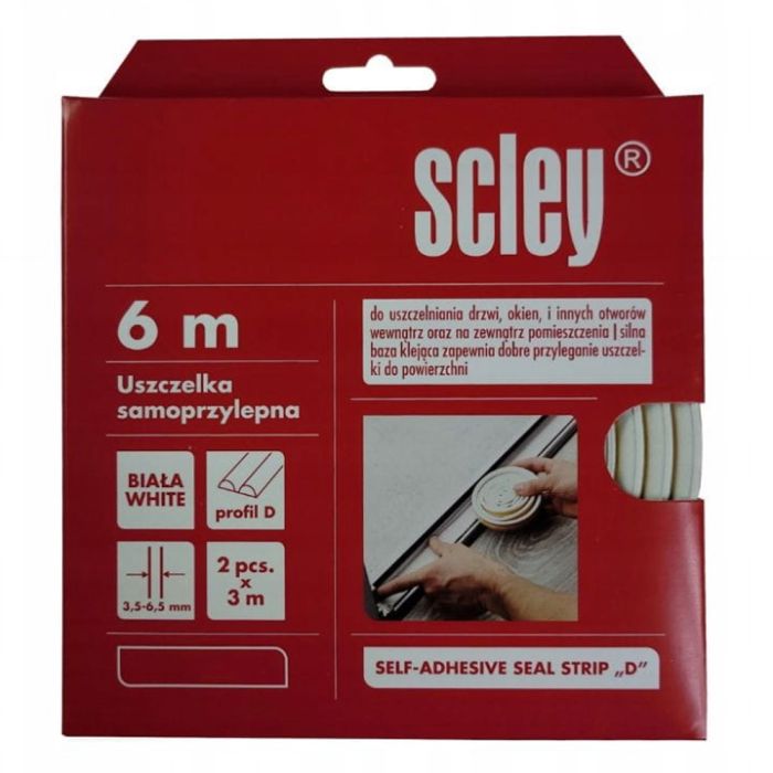Уплотнитель самоклеящийся Scley для окон и дверей, профиль D, белый, 2 x 3 м