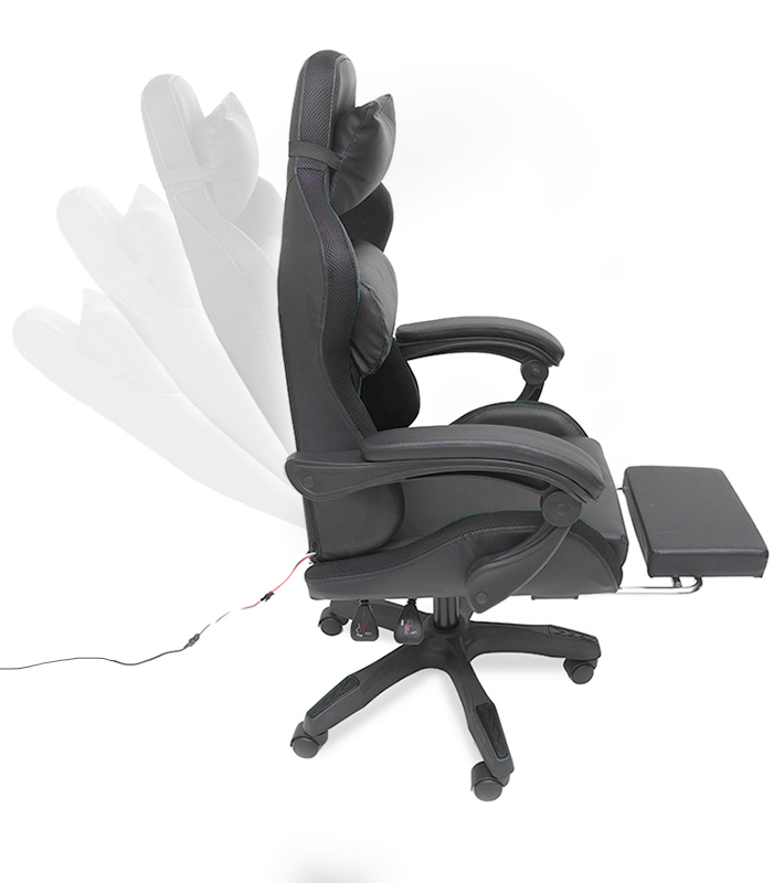 Геймерское кресло с RGB подсветкой, подушками и выдвижной подставкой для ног, Черный (G895)