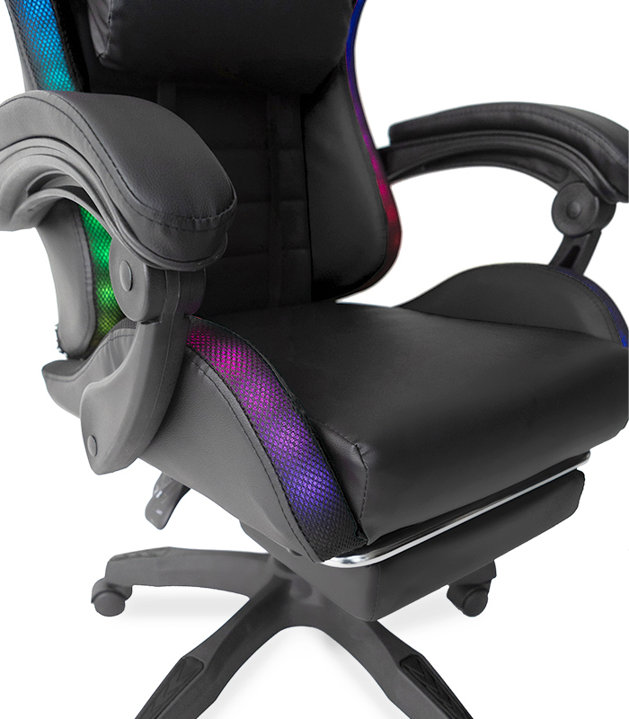 Геймерское кресло с RGB подсветкой, подушками и выдвижной подставкой для ног, Черный (G895)