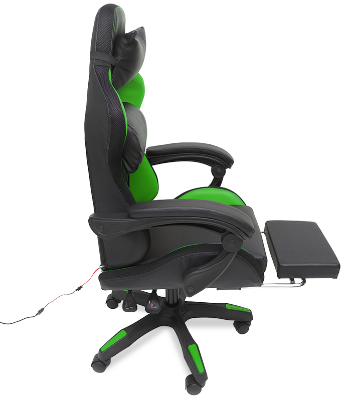 Геймерское кресло с RGB подсветкой, подушками и выдвижной подставкой для ног, Черный/Зеленый (G898)