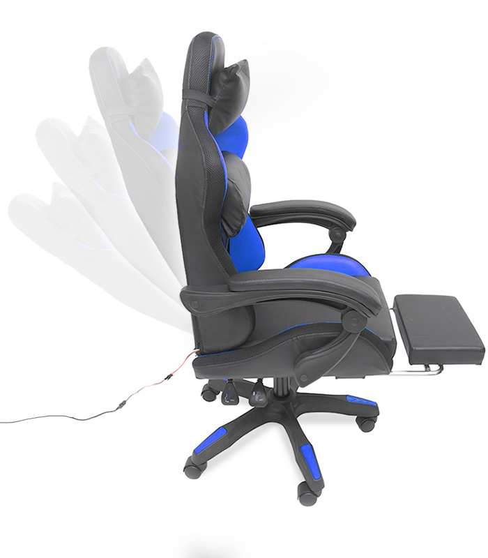 Геймерское кресло с RGB подсветкой, подушками и выдвижной подставкой для ног, Черный/Синий (G897)