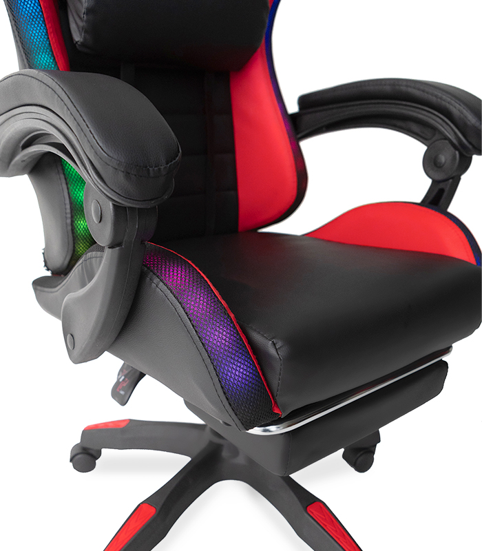 Геймерское кресло с RGB подсветкой, подушками и выдвижной подставкой для ног, Черный/Красный (G896)