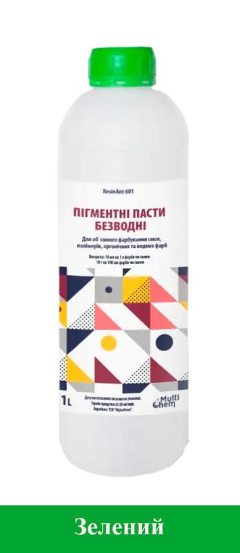 Пигментная безводная матовая паста для эпоксидной смолы ResinAnt 601 зеленая 1 л