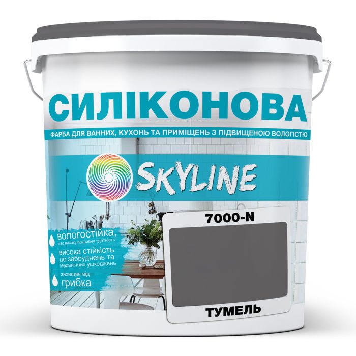 Цветная Краска СИЛИКОНОВАЯ Skyline для влажных помещений 7000-N Тумель 3л