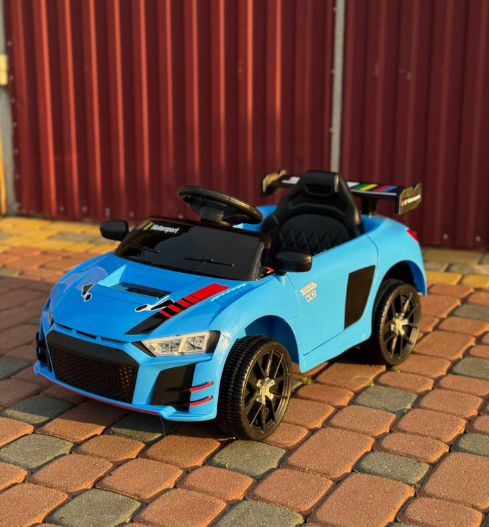 Дитячий електромобіль Cabrio 6V 5A (спойлер, пульт, LED-фари, звук, двері, педаль газу, що відкриваються), Синій