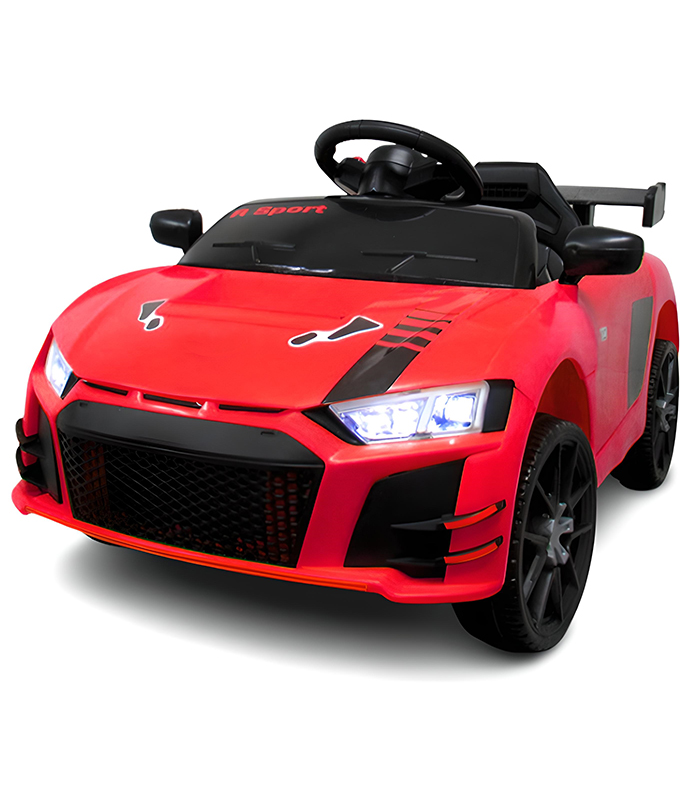 Детский электромобиль Cabrio 6V 5A (спойлер, пульт, LED-фары, звук, открывающиеся двери, педаль газа), Красный