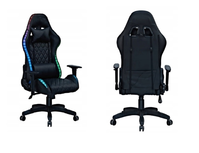 Геймерское компьютерное кресло с RGB-подсветкой, 2 подушками и регулировкой угла наклона спинки, Черный (G400)