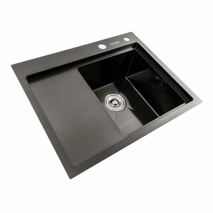 Кухонная мойка черная PVD 58*48 R Platinum Handmade (два отверстия, круглый сифон 3,0/0,8)