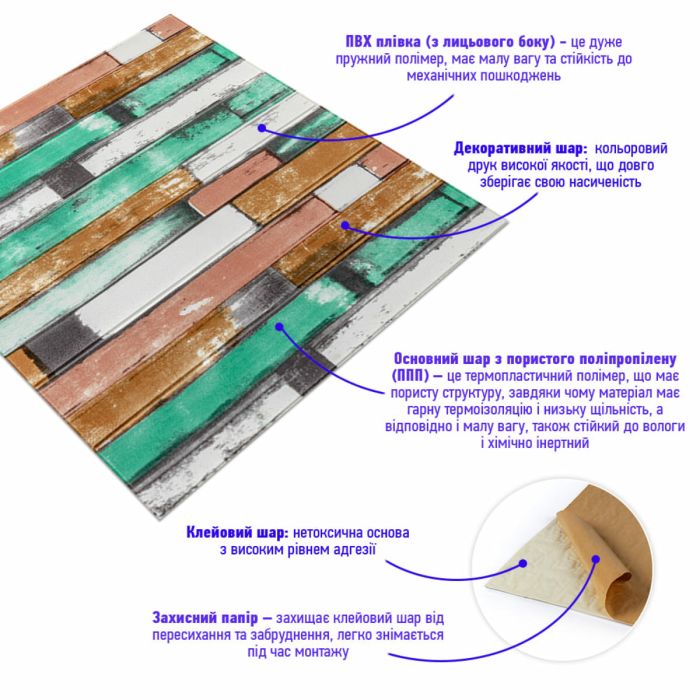 Самоклеющаяся декоративная 3D панель мятное дерево 700x700x5мм (057) SW-00000238