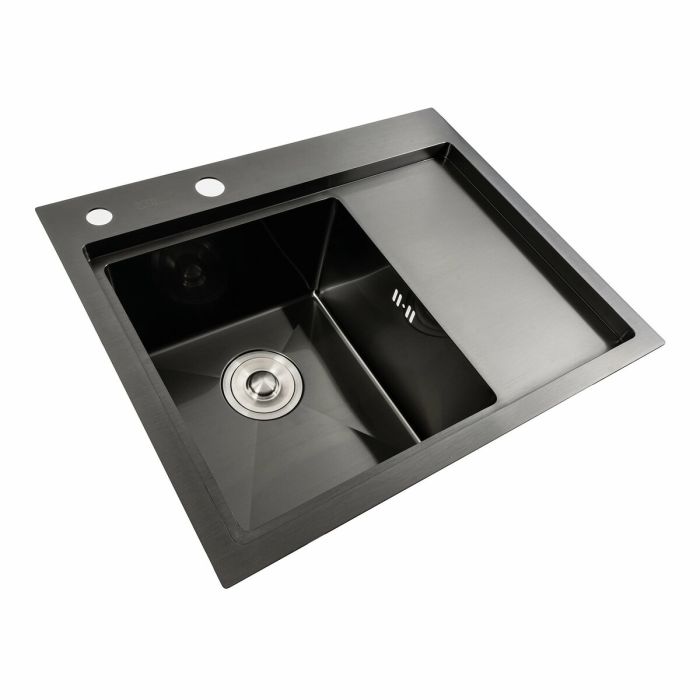 Кухонная мойка черная PVD 58*48 L Platinum Handmade (два отверстия, круглый сифон 3,0/0,8)
