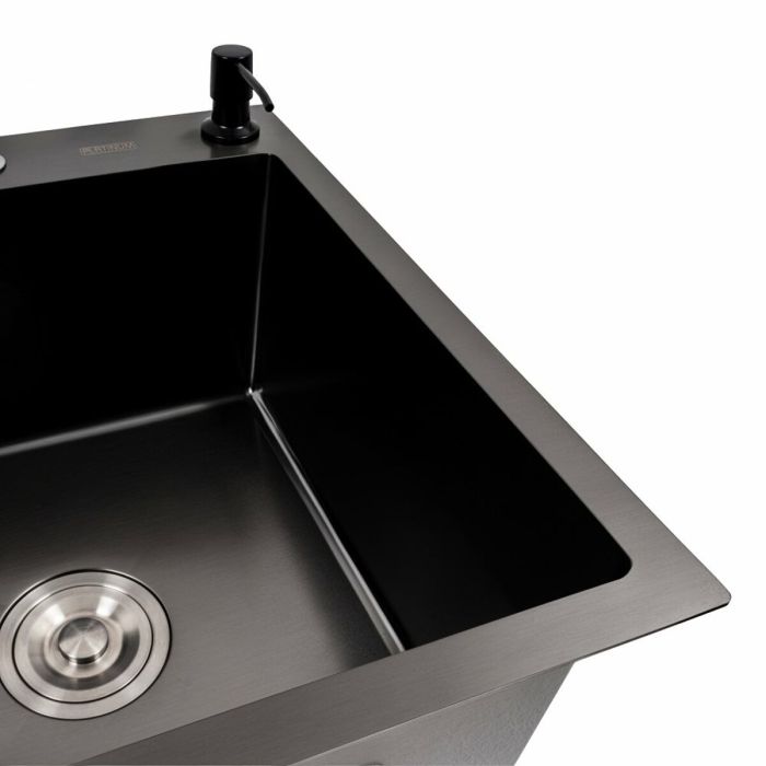 Кухонная мойка CM 65*50 R PVD черная Platinum Handmade (круглый сифон 3.0/0.8)