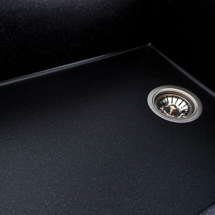 Гранітна мийка для кухні Platinum 8650 DIAMOND матова (чорний металік), L