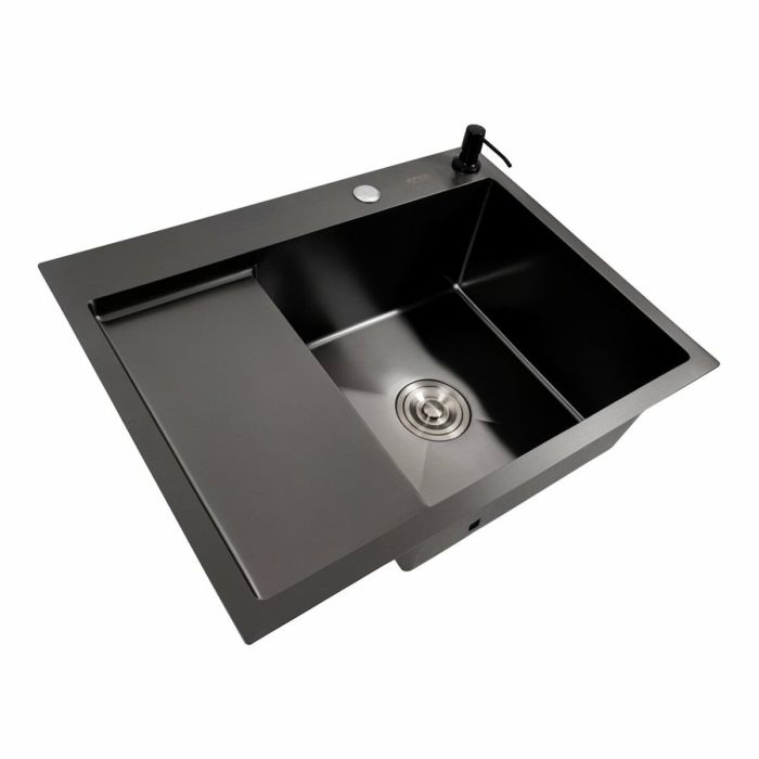 Кухонная мойка CM 65*50 R PVD черная Platinum Handmade (круглый сифон 3.0/0.8)