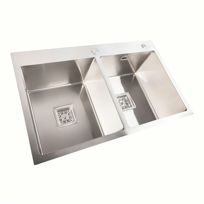 Кухонная мойка нержавейка Platinum Handmade HDB 78*48 на две чаши (квадратный сифон,3.0/1.0)