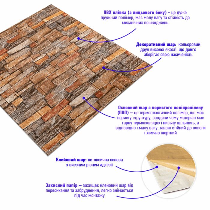 Самоклеящаяся декоративная 3D панель под кирпич красный песчаник 700x770x5мм (058) SW-00000177