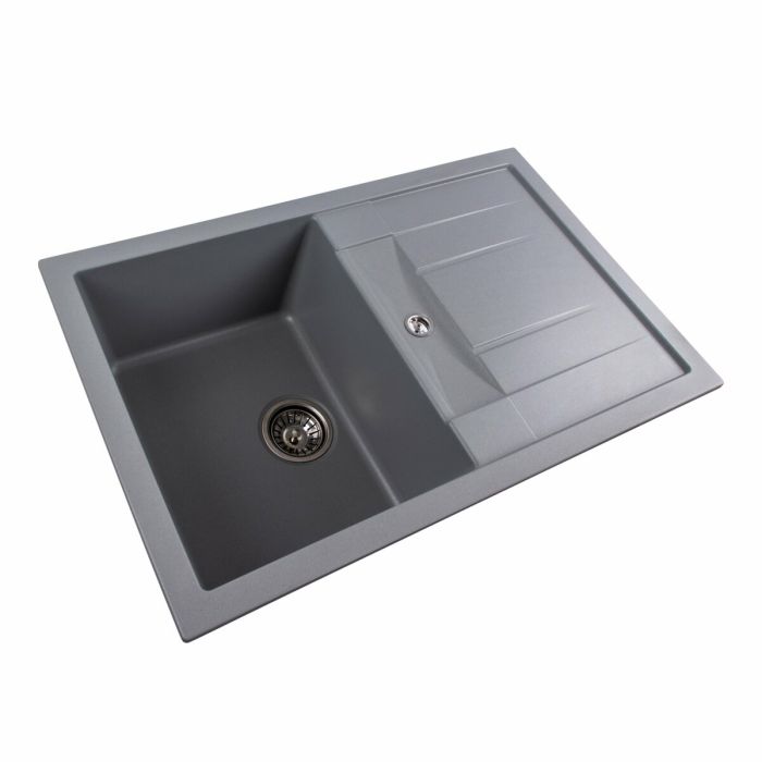 Гранитная мойка для кухни Platinum 7850 TROYA матовая Серый металлик, L