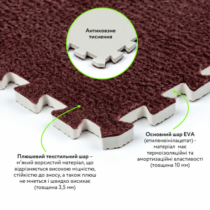 Пол-пазл плюшевый КОРИЧНЕВЫЙ 30*30*1cm (D) SW-00002082