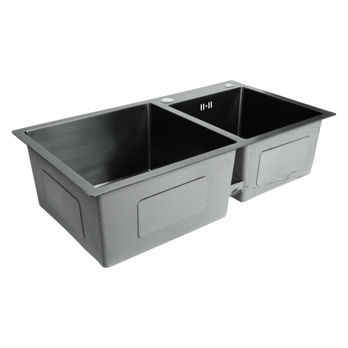 Кухонная мойка 78*43 PVD черная на две чаши Platinum Handmade HDB (круглый сифон, 3.0/0.8)