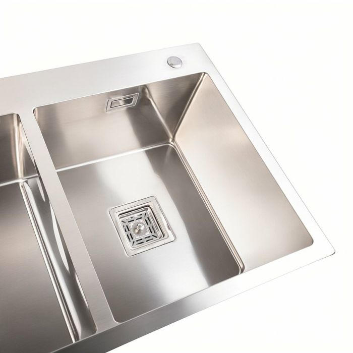 Кухонная мойка нержавейка Platinum Handmade HDB 78*48 на две чаши (квадратный сифон,3.0/1.0)