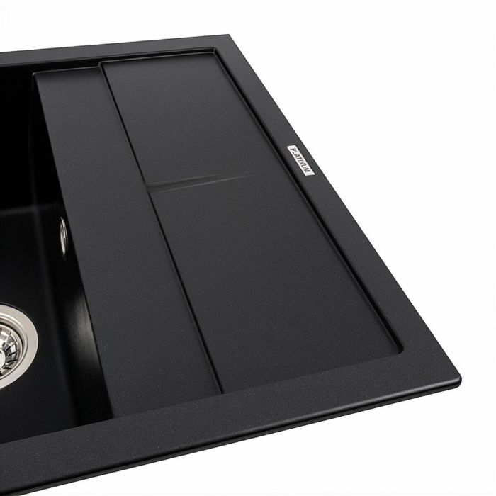 Гранитная мойка для кухни Platinum 6550 LOTOS матовая Черная, L
