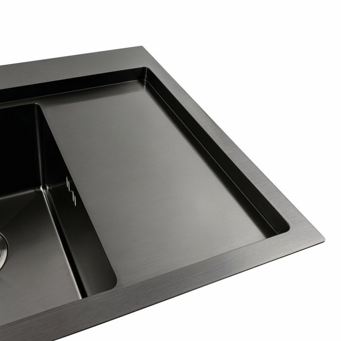 Кухонная мойка черная PVD 58*48 L Platinum Handmade (два отверстия, круглый сифон 3,0/0,8)