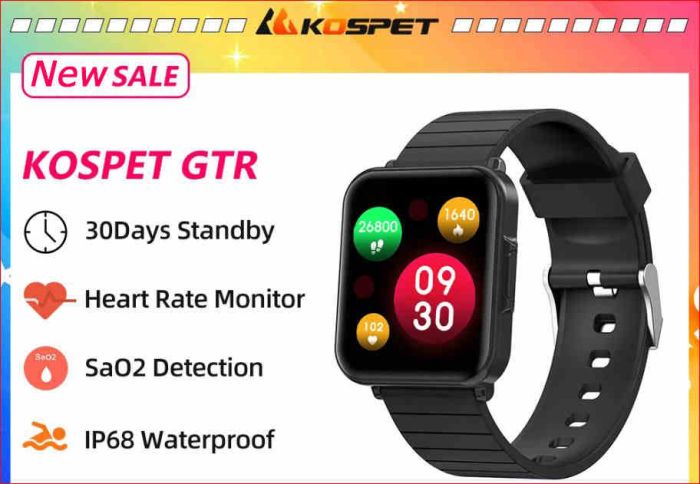 Смарт-часы Kospet GTR Fashion Black для женщин и мужчин, водонепроницаемые